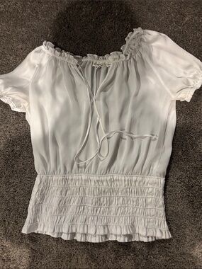 Cato Women’s size S White Smocked Waist Ruffle Tie Blouse